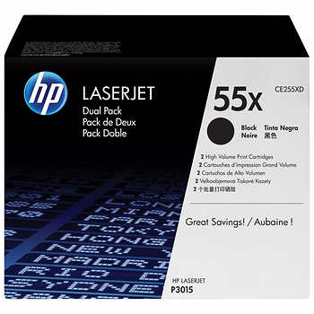 HP 55X (CE255XD) Black High Yield 2-pack Original LaserJet Toner Cartridges (25000 Yield)